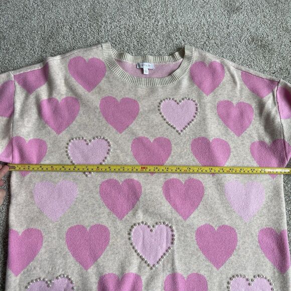 Crown & Ivy Women's Plus Size 2X Pink Heart Pearl Embellished Sweater Preppy - Picture 11 of 14
